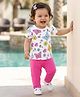 Doodle Poodle 100% Cotton Single Jersey Knit Half Sleeves Top & Lounge Pant Set With Butterfly & Floral Print - White & Pink