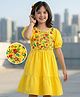 Pine Kids Cotton Woven Half Sleeves Frock with Floral Embroidery - Yellow