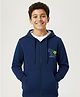 KUCHIPOO Fleece Knit Full Sleeves Sport Text Printed Light Winter Hooded Jacket - Navy Blue