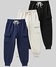 KUCHIPOO Cotton Blend Knit Pack Of 3 Solid Cargo Pants - Multi Colour