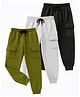 KUCHIPOO Cotton Blend Knit Pack Of 3 Solid Cargo Trackpants - Multi Colour