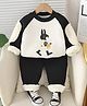 Googo Gaaga Fleece Knit Full Sleeves Rabbit Printed Fur Elbow Patch Detailed Winter Sweatshirt & Trousers Set - Cream