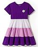 Pine Kids Cotton Knit Half Sleeves Tiered Frock with Floral Embroidery - Purple