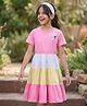 Pine Kids Cotton Knit Half Sleeves Tiered Frock with Floral Embroidery - Pink