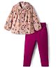 Babyhug Cotton Woven Full Sleeves Top & Lounge Pant Set With Floral Print - Multicolor