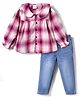 Babyhug Cotton Woven Full Sleeves Checkered Top & Denim Jeans Set - Multicolor