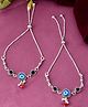JEWELS NEST - Set of 2 Silver-Plated Beaded Anklets with Black & Blue Evil Eye Charms- SILVER