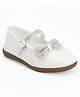 Chiu Bow Applique Detailed Stones Embellished Velcro Closure Ballerinas - White