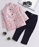 Lil' Homies Jacquard Woven Full Sleeves Geometric Checked Blazer & Pant Set - Orange