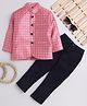 Lil Homies Jacquard Woven Full Sleeves Geometric Printed Jacket & Solid Jeans - Red