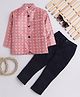 Lil Homies Jacquard Woven Full Sleeves Abstract Printed Blazer With Pant Set - Red