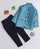 Lil' Homies Jacquard Woven Full Sleeves Abstract Printed Blazer With Pant Set - Navy Blue