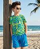 Ollington St. Cotton Knit Half Sleeve Floral Printed T- Shirt & Shorts Set- Green & Blue