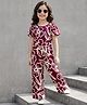 Ollington St. 100% Cotton Half Sleeves Floral Printed Jumpsuit - Maroon