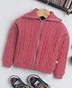 Yellow Apple Knit Full Sleeves Front Open Sweater With Cable Knit Design - Pink
