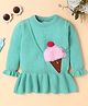 Yellow Apple Knit Full Sleeves Pullover Sweater With Ice Cream Embriodery - Aqua