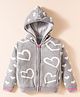 Yellow Apple Knit Full Sleeves Hooded Sweater With Heart Design - Grey