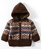Yellow Apple Knit Full Raglan Sleeves Hooded Front Open Sweater - Brown