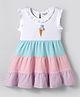 Bonfino 100% Cotton Knit Frill Sleeves Cut &  Sew Tiered Frock with Pompom Applique - White