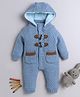 Yellow Apple Knit Full Sleeves Winter Wear Solid Hooded Romper - Light Blue