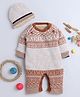 Yellow Apple Knit Full Raglan Sleeves Winter Wear Printed Romper With Cap - Rust Orange