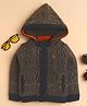 Yellow Apple Knit Full Sleeves Hooded Front Open Sweater with Design - Charcoal Grey