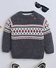 Yellow Apple Knitted Full Raglan Sleeves Designed Pullover Sweater - Blue