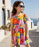 Ollington St. Cotton Sinker Knit Half Puffed Sleeves Floral Printed Dress - Multicolor
