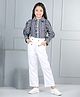 Cutiekins Woven Full Sleeves Chevron & Frill Detailed Top With Pant Set - Navy Blue & White