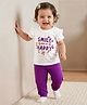 Doodle Poodle 100% Cotton Single Jersey Knit Half Sleeves Top & Lounge Pant Set With Floral & Polka Dot Print - White & Purple