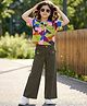 OLLINGTON ST. Cotton Half Sleeves Printed Top & Cotton Twill Culotte Pant Set - Multicolor & Black