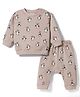 Ollypop Fleece Knit Full Sleeves Co-ords Winter Wear Night Suit With Penguin Print - Ivory