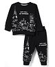 Ollypop Fleece Knit Full Sleeves Winter Wear T-Shirt & Lounge Pant Co-ord Set With City Print - Black