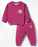 Ollypop Fleece Knit Full Sleeves Winter Wear T-Shirt & Lounge Pant Set With Teddy Bear Patch - Fuchsia
