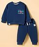 Ollypop Fleece Knit Full Sleeves Winter Wear T-Shirt & Lounge Pant Set With Car Embroidery - Navy Blue