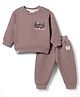Ollypop Fleece Knit Full Sleeves Winter Wear T-Shirt & Lounge Pant Set With Car Embroidery - Tan