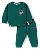 Ollypop Fleece Knit Full Sleeves Winter Wear T-Shirt & Lounge Pant Set With Skiing Embroidery - Mint Green