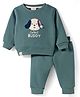 Ollypop Fleece Knit Full Sleeves Winter Wear T-Shirt & Lounge Pant Set With Dog Patch - Teal Blue