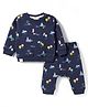 Ollypop Fleece Knit Full Sleeves Co-ords Winter Night Suit with Jungle Theme Print - Navy Blue