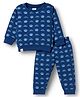 Ollypop Fleece Knit Full Sleeves Co-ords Winter Night Suit with Crown Print - Navy Blue