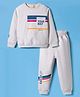 Ollypop Fleece Knit Full Sleeves Winter Wear T-Shirt & Lounge Pant Set With Text Print - Off White