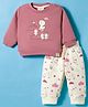 Ollypop Fleece Knit Full Sleeves Winter Night Suit with Bird Print & Patch - Rose Gold