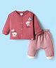 First Smile Fleece Knit Full Sleeves Night Suit With Elephant Embroidery - Rose Gold