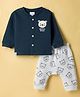 First Smile Fleece Knit Full Sleeves Night Suit With Bear Embriodery - Navy Blue