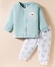 First Smile Fleece Knit Full Sleeves Winter Night Suit with Bear Print - Light Blue
