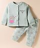 First Smile Fleece Knit Full Sleeves Winter Night Suit with Bear Print - Light Green