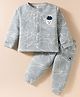 First Smile Fleece Knit Full Sleeves Winter Night Suit with Bear Patch - Grey