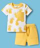 Doodle Poodle 100% Cotton Single Jersey Half Sleeves Pineapple Printed T-Shirt & Shorts Set - White & Yellow