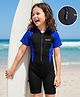 ROVARS Half Raglan Sleeves Cut & Sew Legged Swimsuit - Black & Royal Blue