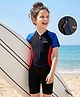 ROVARS Half Raglan Sleeves Cut & Sew Legged Swimsuit - Black & Red